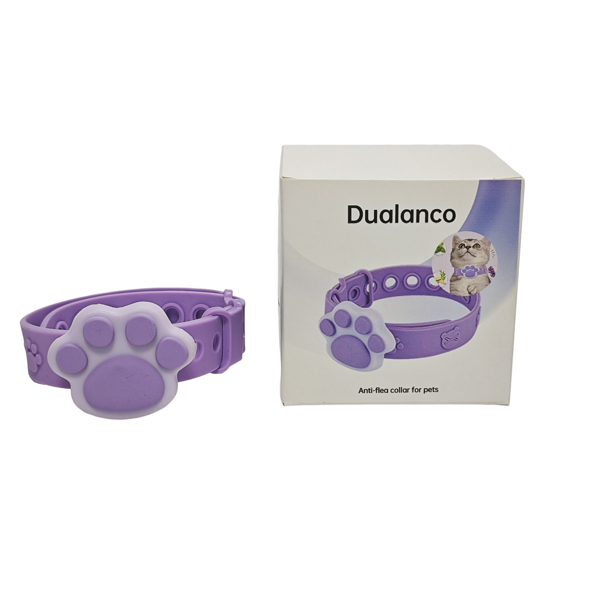 Dualanco Adjustable Anti-flea collar for pet with Cute Paw Print Design, Natural Essential Oil Infused, 13.8″ for Small Medium Large Cats